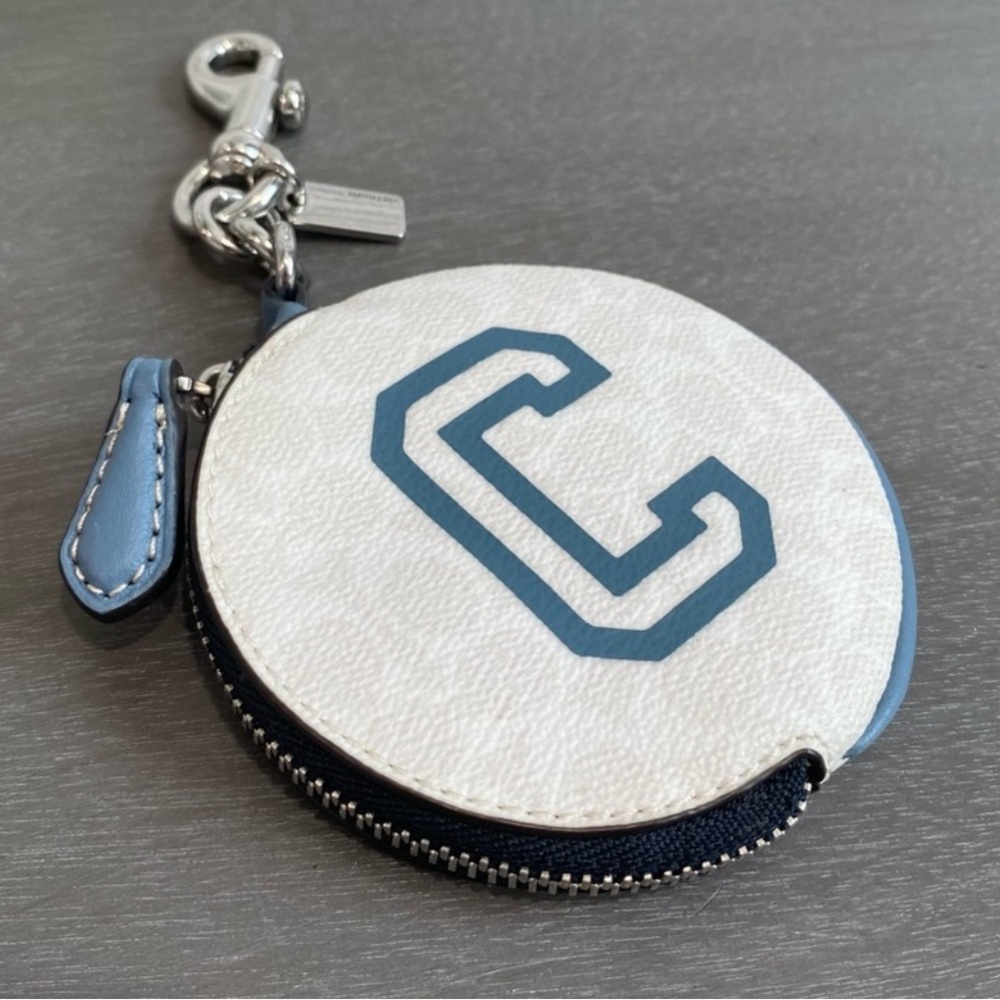 Coach Signature Varsity C Circular Coin Pouch Keychain